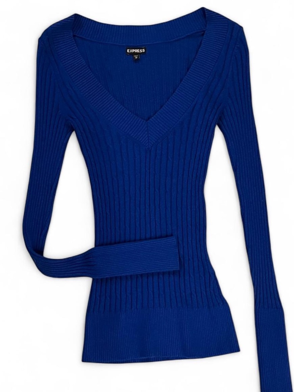 Express Women's V-Neck Ribbed Sweater - Cobalt Blue